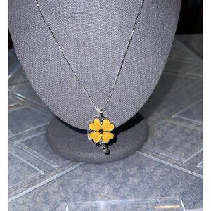 Yellow Enamel Clover Charm Stainless Steel Chain Necklace